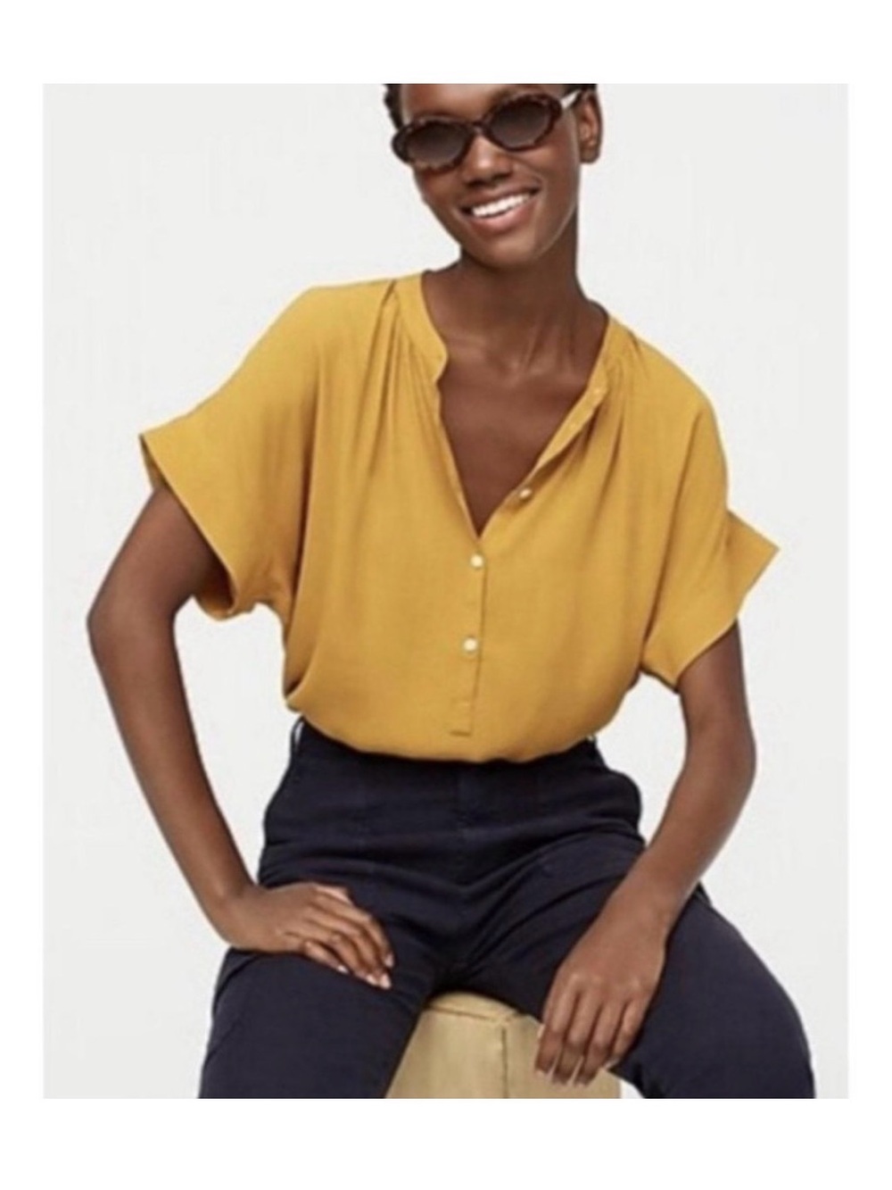 Point Sur for J. Crew Golden Yellow Short-Sleeve V-Neck Button-Front Blouse